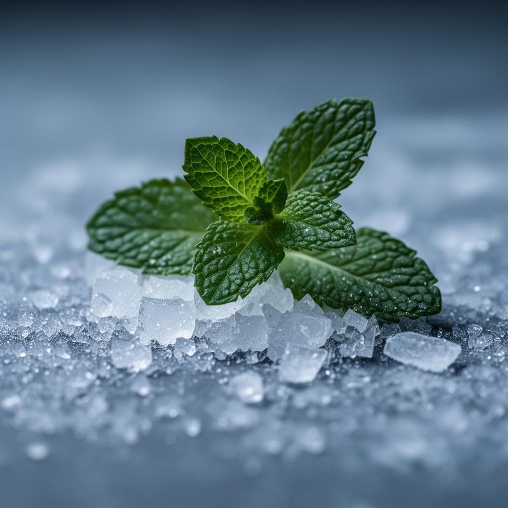 Fresh menthol leaves with ice crystals